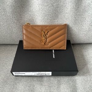Saint Laurent YSL zipped card holder (Dark Natural)